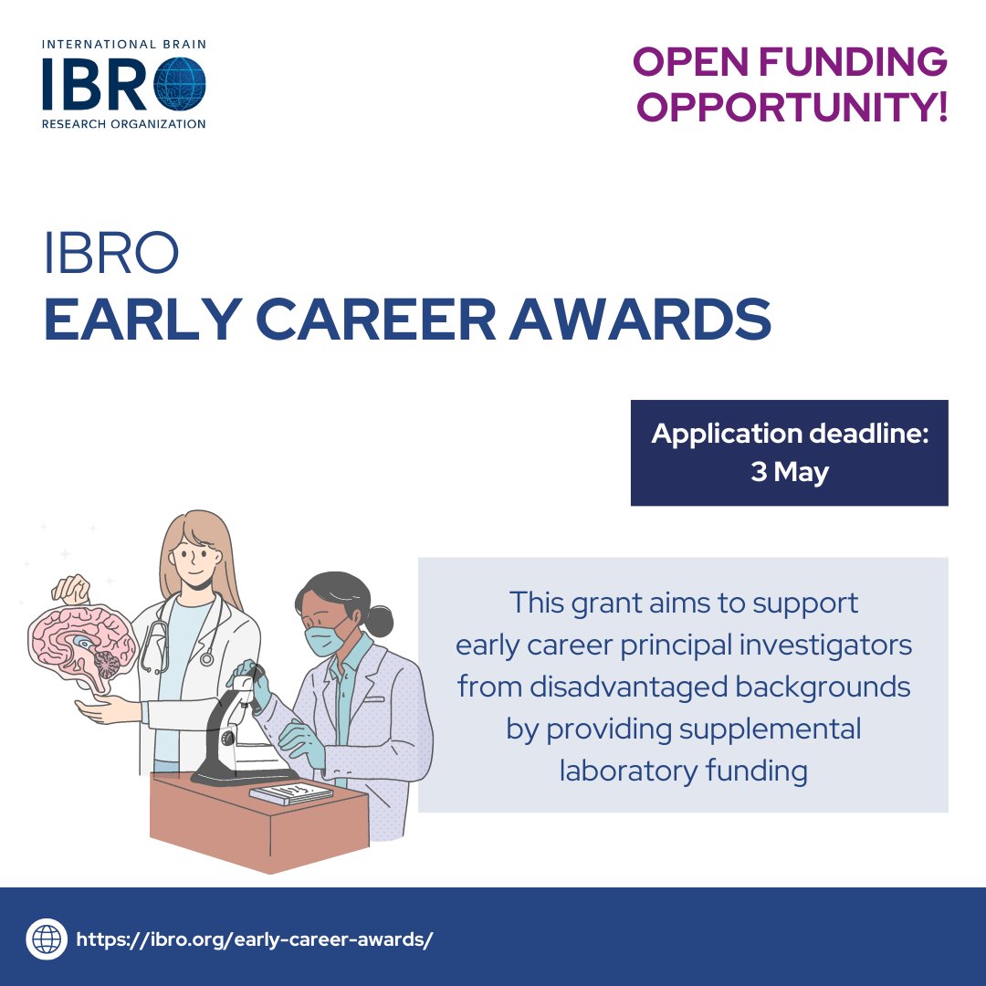 IBROorg's tweet photo. Calling all early-career principal investigators! If you are looking for supplemental laboratory #funding, the #IBRO #Early #Career #Awards may be for you.

More info: https://t.co/3JCrj9igOw

@JLLanciego @APalacio_s @cheahpikesee @srikipedia @DrLinOng @JQIpLab @network_alba https://t.co/SydSQd5ceb