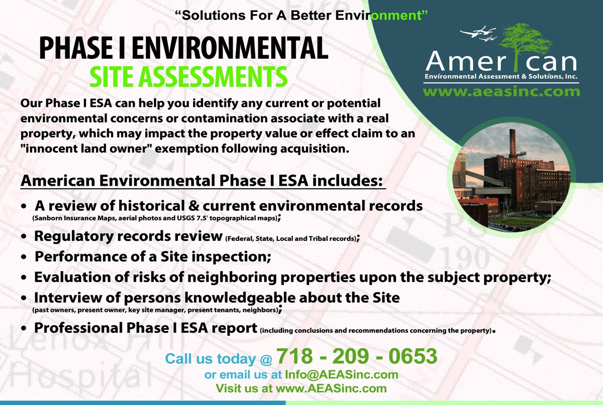 NYC_Environment's tweet photo. To manage environmental liabilities effectively, turn to American Environmental. We offer comprehensive environmental due diligence solutions for real estate projects. Learn more at https://t.co/qJuM6pOEFZ. #duediligence #environmentalassessment #PhaseIReport #SiteAssessment https://t.co/4kMZ7gxxsf