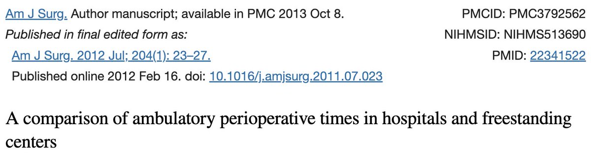 TY @johnmalcolm18 Your view certainly agrees with the surgery literature which demonstrates faster throughput in community operating rooms versus in-hospital ORs. To be clear, community ORs should still be managed not-for-profit- ideally by a hospital. ncbi.nlm.nih.gov/pmc/articles/P…