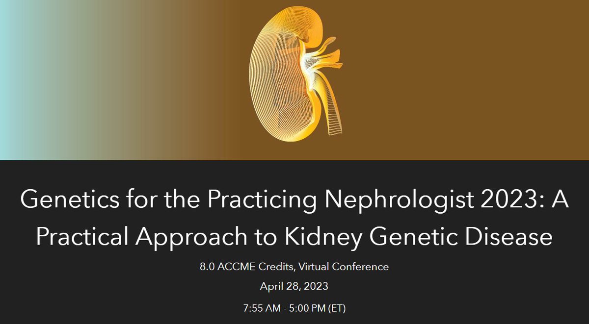 Jai Radhakrishnan (@jradnephro) on Twitter photo Please join us for our annual Genetics for the Practicing Nephrologist Conference.
Register here: eventleaf.com/e/GeneticsNeph…
#nephrogenetics #Genetics #PolycysticKidneyDisease #InheritedKidneyDisease #HereditaryKidneyDisease #CKDgenetics #RareKidneyDisease #PersonalizedMedicine Please join us for our annual Genetics for the Practicing Nephrologist Conference.
Register here: eventleaf.com/e/GeneticsNeph…
#nephrogenetics #Genetics #PolycysticKidneyDisease #InheritedKidneyDisease #HereditaryKidneyDisease #CKDgenetics #RareKidneyDisease #PersonalizedMedicine