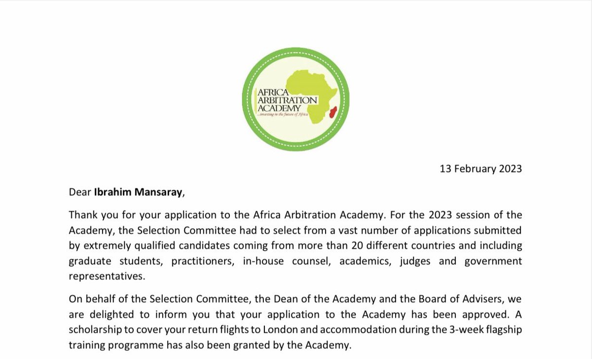 Mo_Salone's tweet photo. 1/2 Happy to share this news. I’ll be joining the world’s leading practitioners, academics, law firms, academic institutions and my peers in International Commercial Arbitration for a three-week training and networking programme in London. https://t.co/fltwlhmsVT