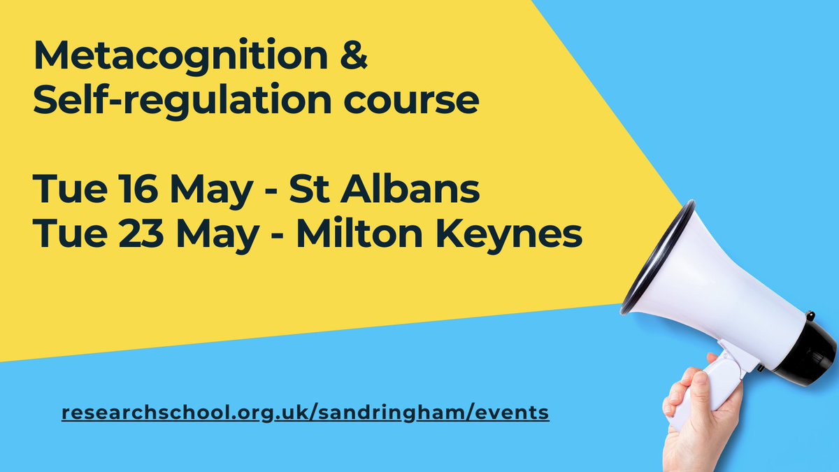Is metacognition a priority for you this year?

We are offering a wonderful one-day course to support you in the classroom.

Choose either St Albans or Milton Keynes and book your place here
researchschool.org.uk/sandringham/ev…

<a href="/rs_network/">Research Schools Network</a> <a href="/EducEndowFoundn/">EEF</a>
<a href="/LTC5D/">LTC</a> <a href="/ChilternTSH/">Chiltern Teaching School</a> 
#metacognition