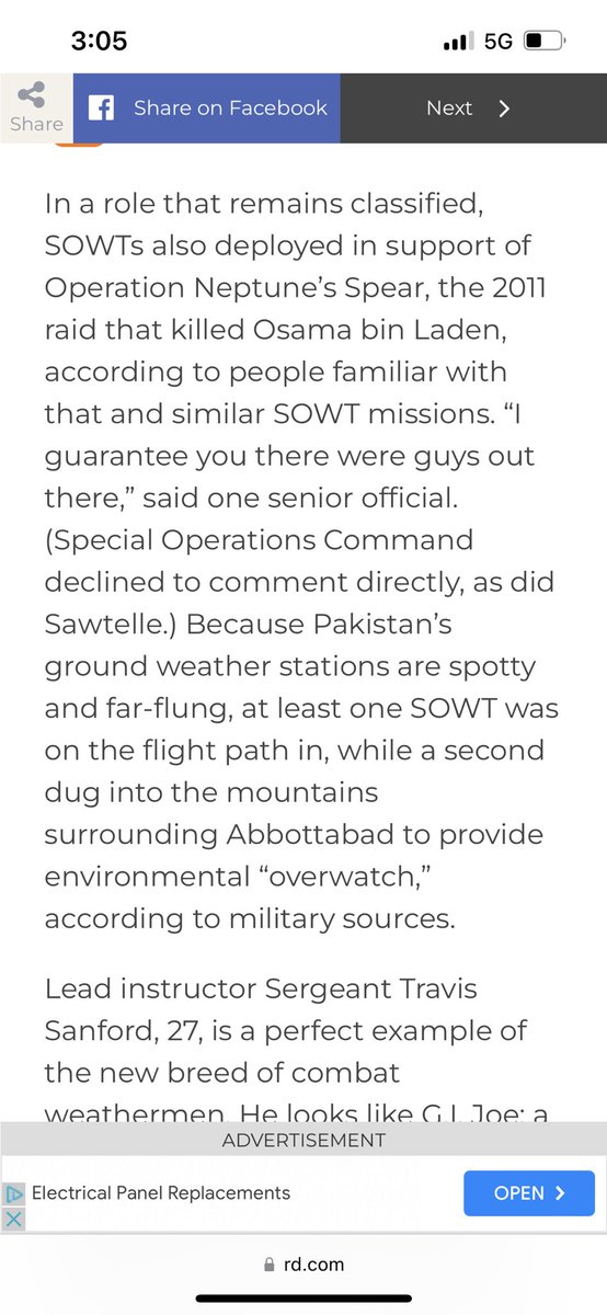 schuurcomm's tweet photo. @premitive1 @BitcoinNewsCom A brief mention about the two enlisted weather guys. Very few people know when a SOWT team operates and the Pakistani intelligence wouldn’t even no. Hersh said Bin Laden was  in captivity since 2006. That’s laughable. https://t.co/KG9IqUL67e