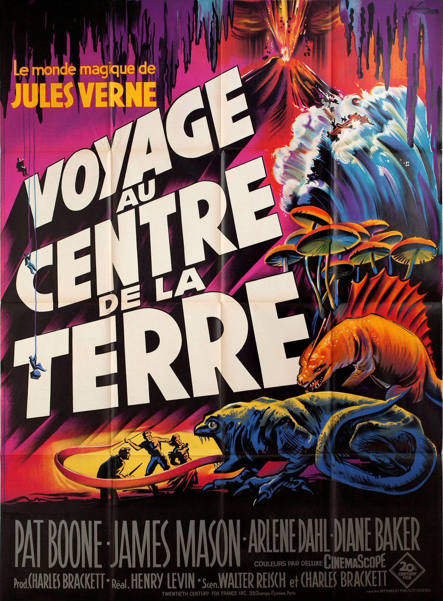 French movie poster for #JourneyToTheCentreOfTheEarth (1959 - Dir. #HenryLevin) #JamesMason #PatBoone