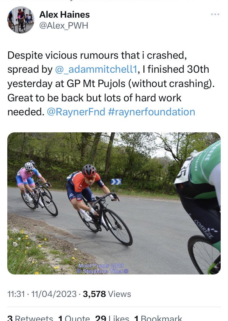 Cyclists can be sensitive souls. Leisure cyclists in London are often keen to speak of the times when they did crash. Strangely this turns full circle when it comes to racing. Glad we have this clarification out there!