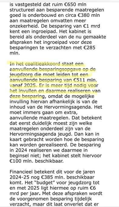 In het coalitieakkoord staat een aanvullende besparingsopgave op de jeugdzorg die moet leiden tot een aanvullende besparing van €511 mln. vanaf 2025. Er is meer tijd nodig voor het invullen en daarmee realiseren van deze besparing, omdat de mogelijke invulling hiervan afhankelijk is van de inhoud van de Hervormingsagenda.