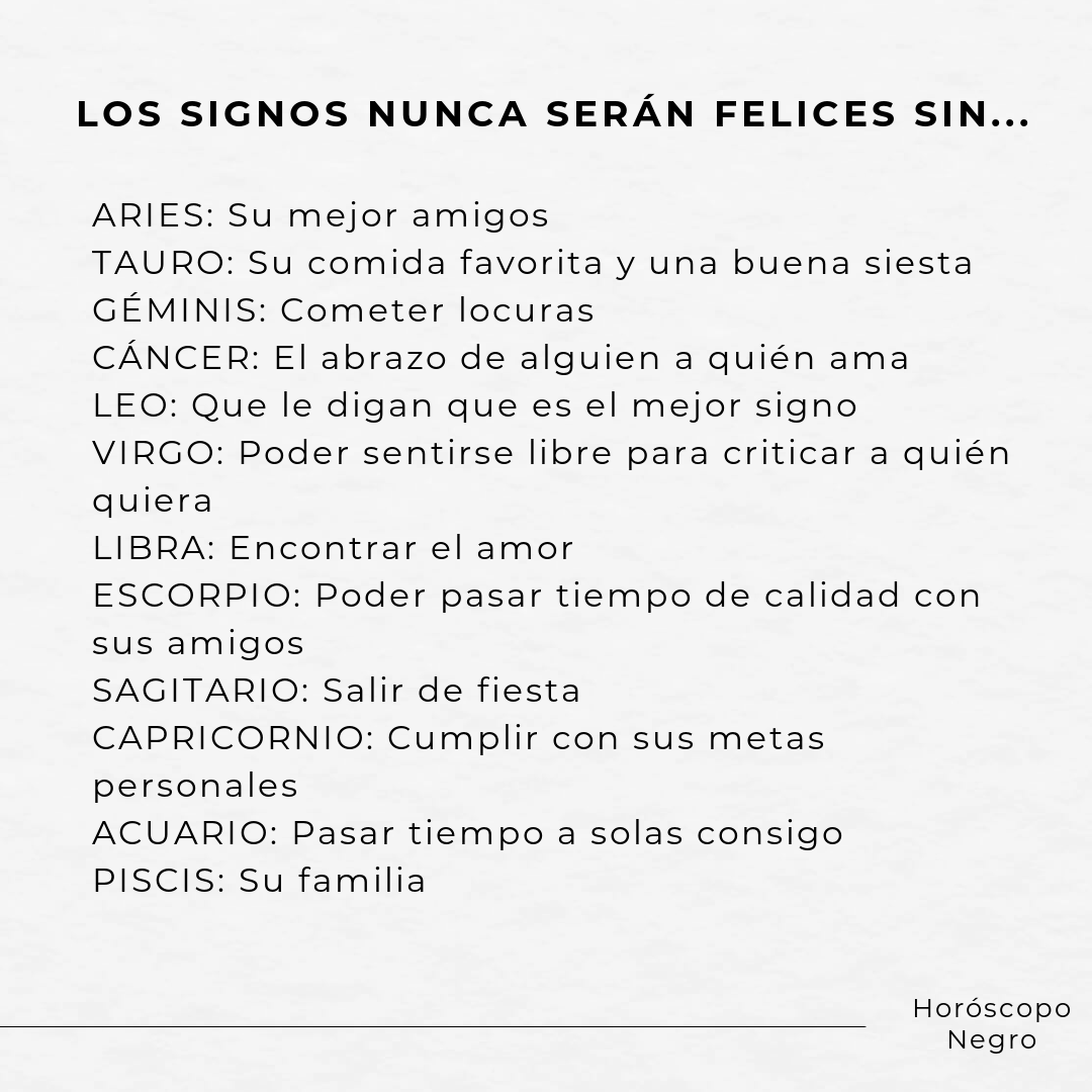 horoscoponegro's tweet photo. Lo que los signos necesitan para ser felices 🔮😇 https://t.co/Rs9N2Ff8pc