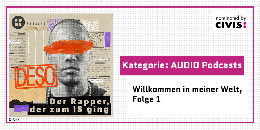 Die Podcastfolge „Willkommen in meiner Welt, Folge 1“ von Azadê Peşmen, Carlos Steurer, Jan Philipp Wilhelm und Viola Funk ist nominiert für den CIVIS Medienpreis.
(WDR | COSMO für funk) 
<a href="/Azadethunda/">Azadê  (ازادێ)</a> <a href="/ville_vallo/">Viola Funk</a> #deso #civis2023
➡️podcastpreis.civismedia.eu