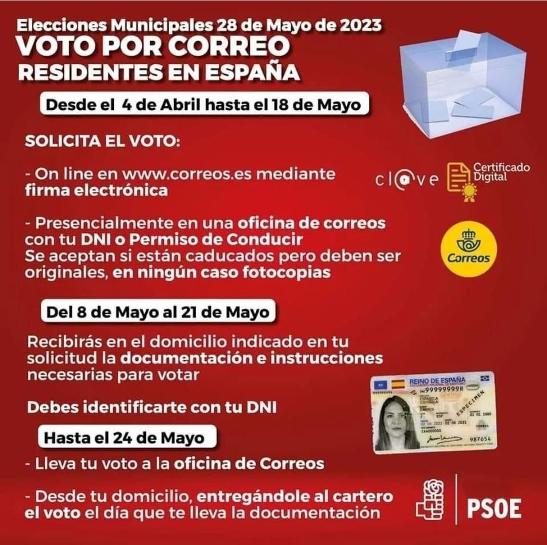 PuenteGenilPSOE's tweet photo. Si no vas estar en tu lugar de residencia el dia #28mayo, para las elecciones municipales, aquí te dejamos todo lo que tienes que hacer para ejercer tu derecho al voto por correo.
#AvanzamosJuntos #VotoPorCorreo28M https://t.co/CmHQorCzZl