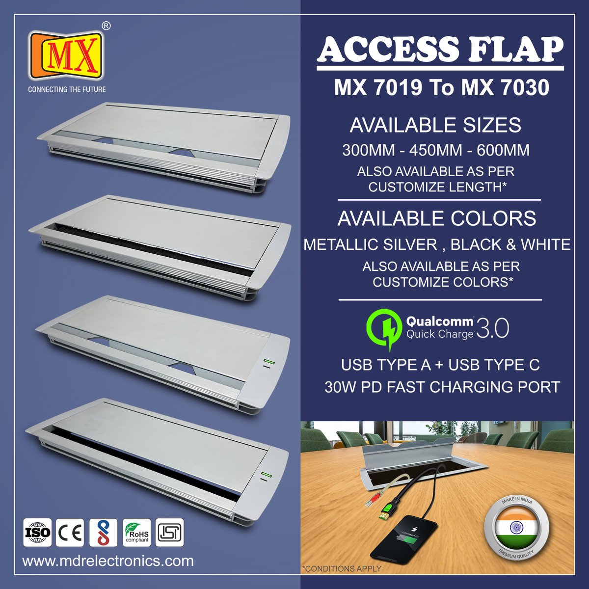 mx_electronics's tweet image. Get ready to elevate your desktop experience like never before with MX&apos;s latest range of high quality Access Flaps - Make in India.

#MXPowerOutlet #DesktopConcealOutlet #IndianTechnology #InnovativeDesign #EfficientEnergy #ModernOfficeEssential #SleekAndFunctional