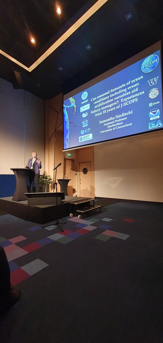 Session 19 kicked off with the presentation by invited speaker Dr Siedlecki <a href="/OceanForecaster/">Samantha Siedlecki</a> on whether seasonal forecasts of ocean conditions including ocean acidification variables aid fishery managers, based on experiences fom 10 years of J-SCOPE