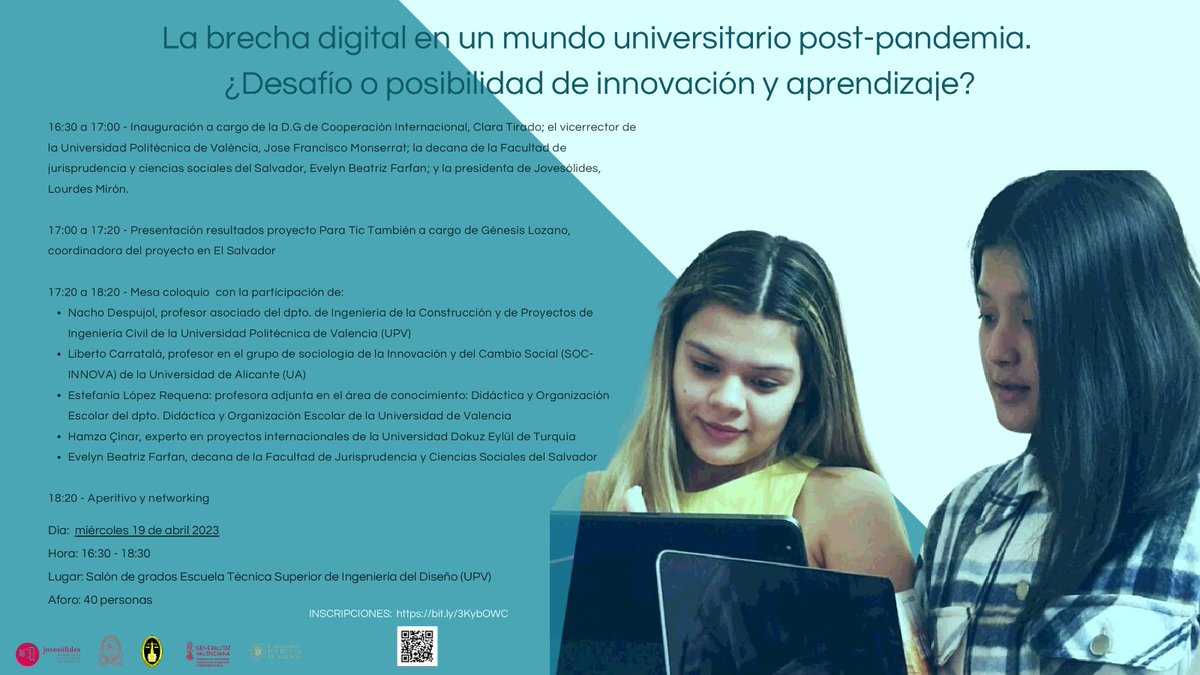 Laura_TRom's tweet photo. Es difícil imaginar un mundo sin tecnología. Sin embargo, todavía hay ciertos colectivos,que no tienen acceso a ella.
Mañana tiene lugar una mesa redonda para acabar con la brecha digital en el ámbito universitario ¡No os lo podéis perder! @JOVESOLIDES @GVAcooperacio @UPV https://t.co/XAgr60xQ9J