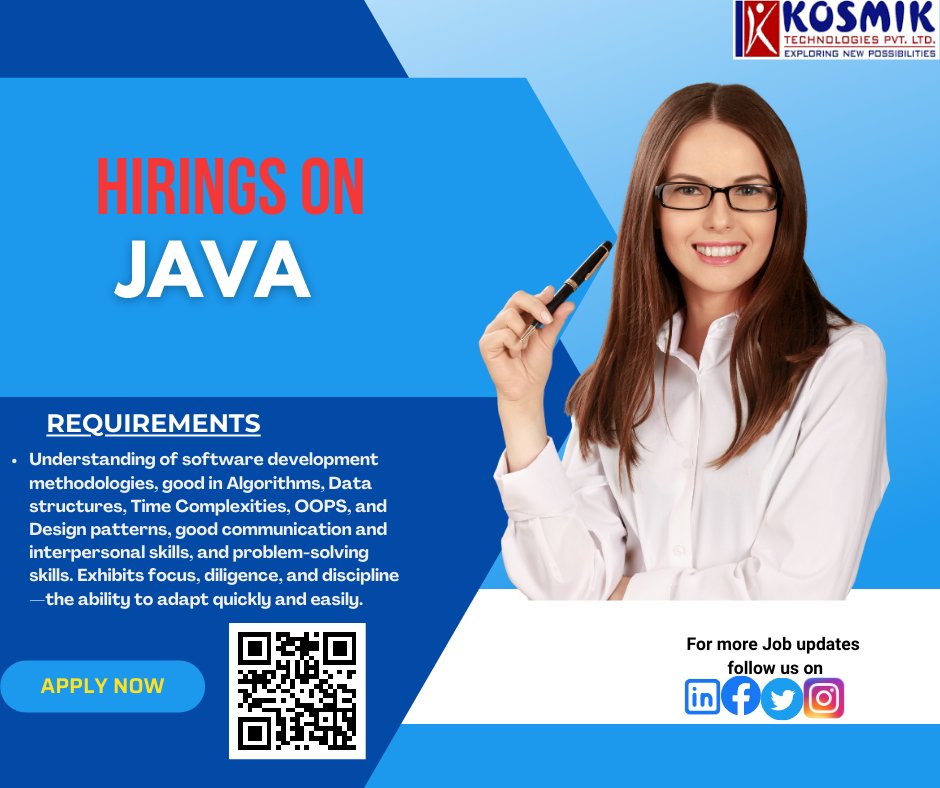 Kosmikteck's tweet photo. OPENINGS ON JAVA DEVELOPER
#openings #java #python #pythonprogramming #JAVADeveloper #itjobs #javajobs #jobsearch #pythonjobs #pythoncode
#JavaWalkin #JobSupport #JAVA #javaprogramming #javascript
#HyderabadITJobs #jobs #jobs2022 #kosmik #JobsNearMe #developerjobs https://t.co/7kp1eOSCdf