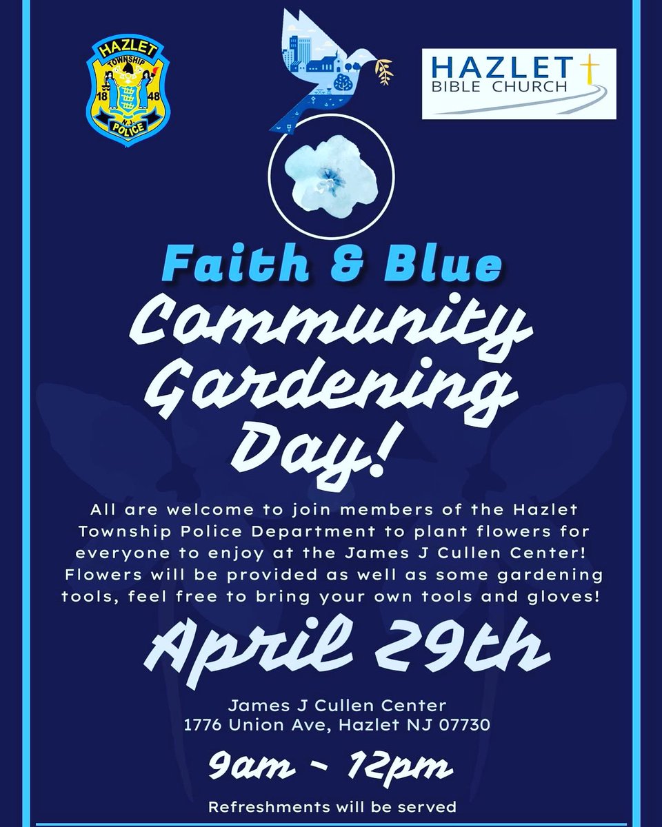 Join us April 29th at 9am at the James J Cullen Center for a morning of flower gardening. All are welcome! RSVP to let us know you’ll be there hazletpd.seamlessdocs.com/f/Community_Ga…