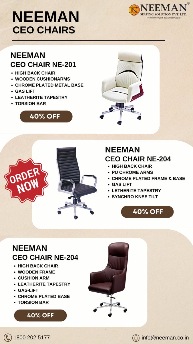 Neemanfurniture's tweet image. Lead in Style with Neeman CEO Chairs - Unmatched Comfort for Your Leadership Journey!

@Neemanfurniture

#chair #ceochair #Trending
#furniture #ChairStyle
#ChairInspo
#OfficeChairs
#HomeOfficeSeating
#FurnitureFinds
#ChairCrush
#ErgonomicSeating
#ComfortableChairs
#ChairGoals