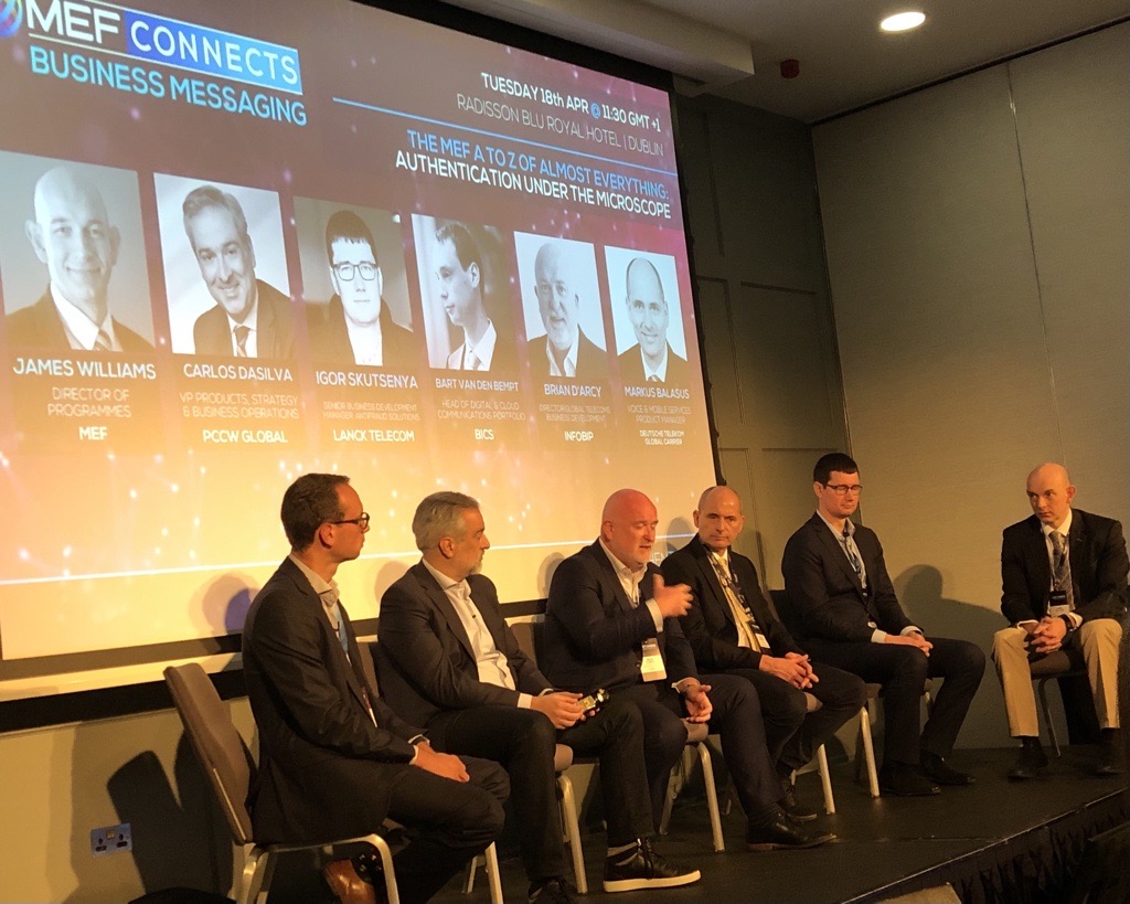 MEF's tweet photo. A-Z of almost everything at MEF CONNECTS Business Messaging in Dublin today really put #authentication under the microscope! #Flashcalling, #WhatsApp and alternative methods of authentication all pressuring international #A2P traffic … which is up to 90% OTPs https://t.co/99UTV8ghE1