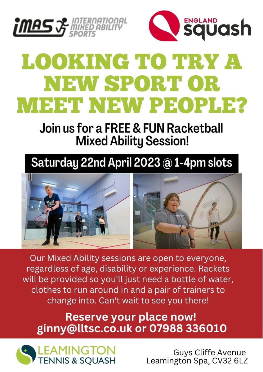 If you or a friend are interested in trying a new sport or would like to be involved in a fitness activity but some kind of barrier has held you back, then this free mixed racketball taster session day in a truly inclusive and welcoming environment might be perfect for you🥳 .