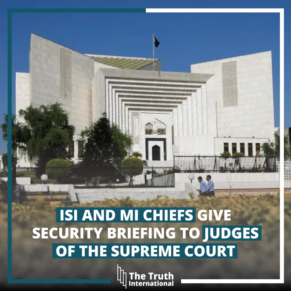ttimagazine's tweet photo. "ISI And MI Chiefs Give Security Briefing To Judges Of The Supreme Court."

For Details: https://t.co/prP6MSqNnW

#ISI #MI #SecurityBriefing #SupremeCourt #Judges #NationalSecurity #PakistanJudiciary #StateIntelligence #MilitaryIntelligence #SecuritySituation https://t.co/jfUzs9x344