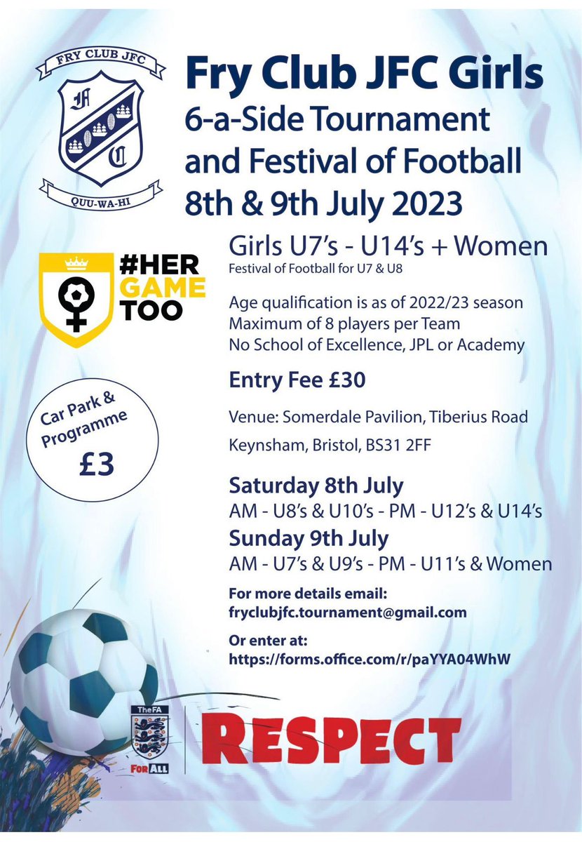 Markgrinter73's tweet photo. Looking forward to our first girls/women's tournament any teams invested please sign up eve@severnsport @swsportsnews @bsoccerworld https://t.co/5B0YNPOB7B