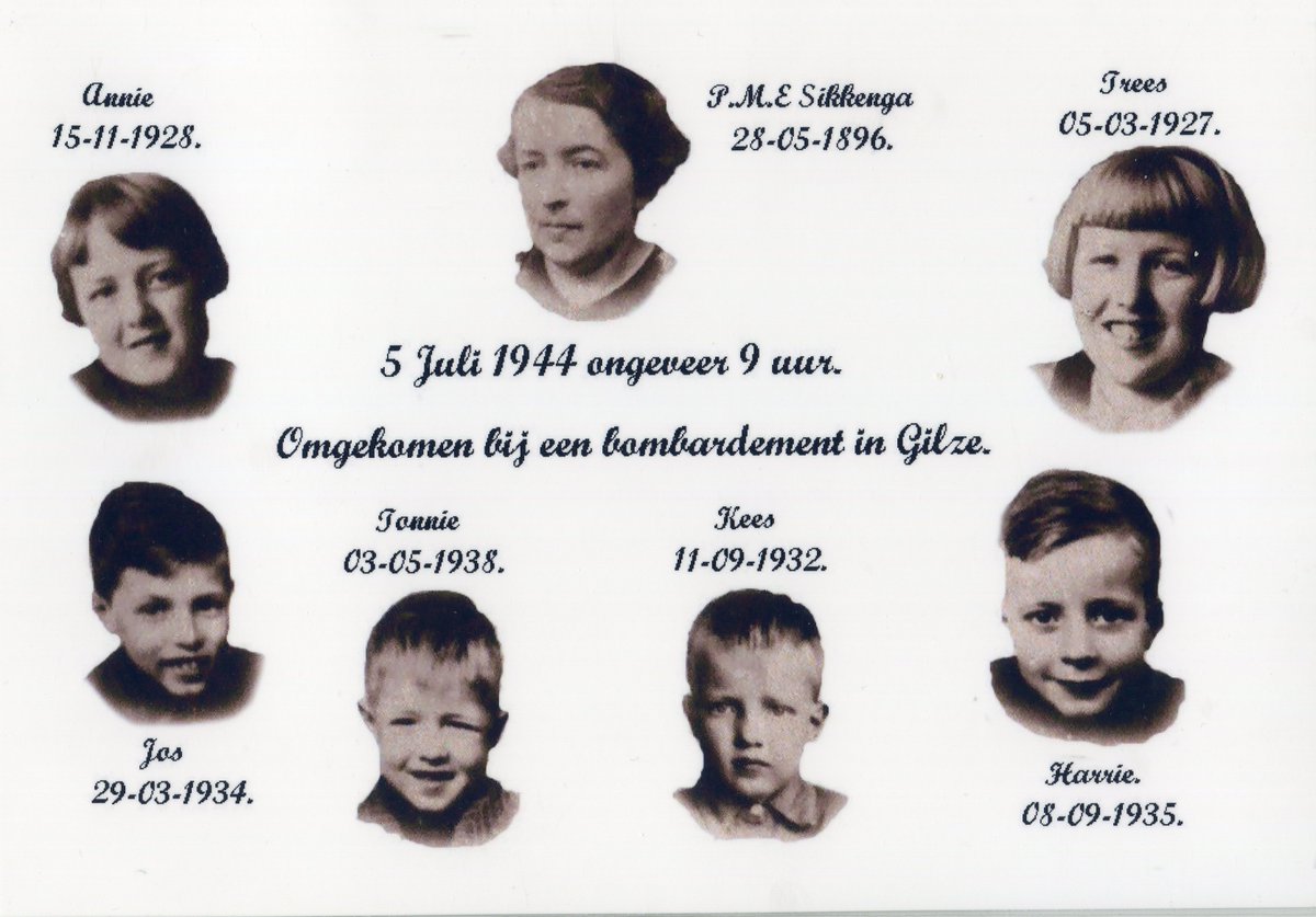 HMolenheide's tweet photo. Ook het verhaal van moeder Sikkenga en zes van haar kinderen, op slag dood in hun schuilkelder bij een gruwelijk bombardement op 4 juli 1944 op Gilze, is eerder beschreven. https://t.co/WX849Tws0c https://t.co/XSzg6aIKmW