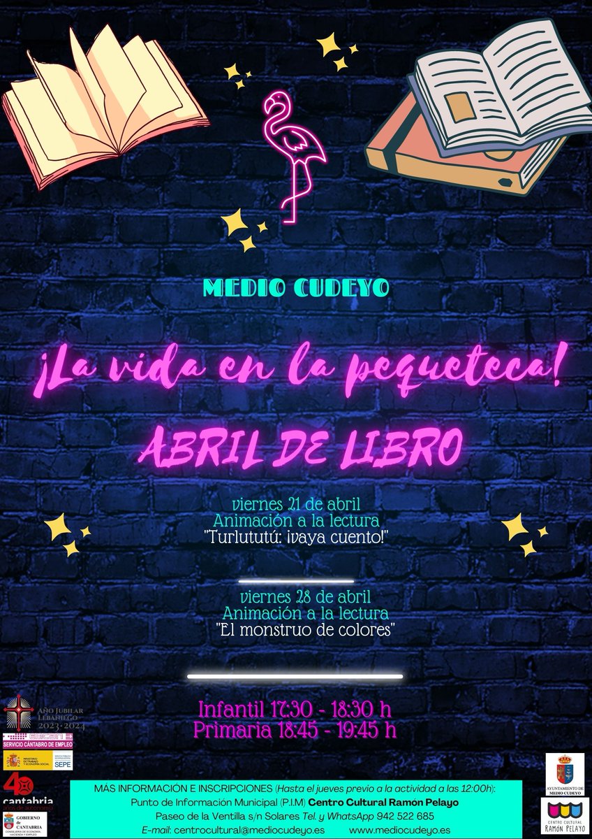 Doble cita para l@s peques de la casa esta semana:
- Jueves: Talleres Para Locos Bajitos. Para celebrar el Día del libro, haremos un enorme y precioso mural.
-  Viernes:  Animación a la lectura en la Pequeteca.
➡️Inscripciones:
 942 52 26 85 
Centrocultural@mediocudeyo.es
️