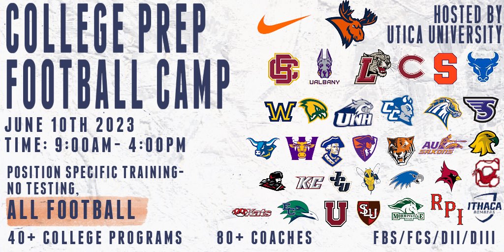 One of the best run camps you will find.
College coaches teaching the positional work with you.  Great opportunity to be seen by colleges coaches in one location.
Spots are limited.  Don't wait to register.
portal.campnetwork.com/Register/Regis…