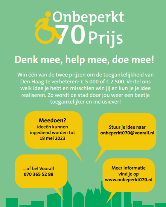 onbeperkt070's tweet photo. Naar aanleiding van de mailing, flyeren en gesprekken zijn er al rond de 20 ideeën voor Onbeperkt070 binnen gekomen. Heeft u ook een goed idee om Den Haag toegankelijker te maken? Dien dan nu uw idee in via onbeperkt070@voorall.nl. https://t.co/f7UxVUTURj