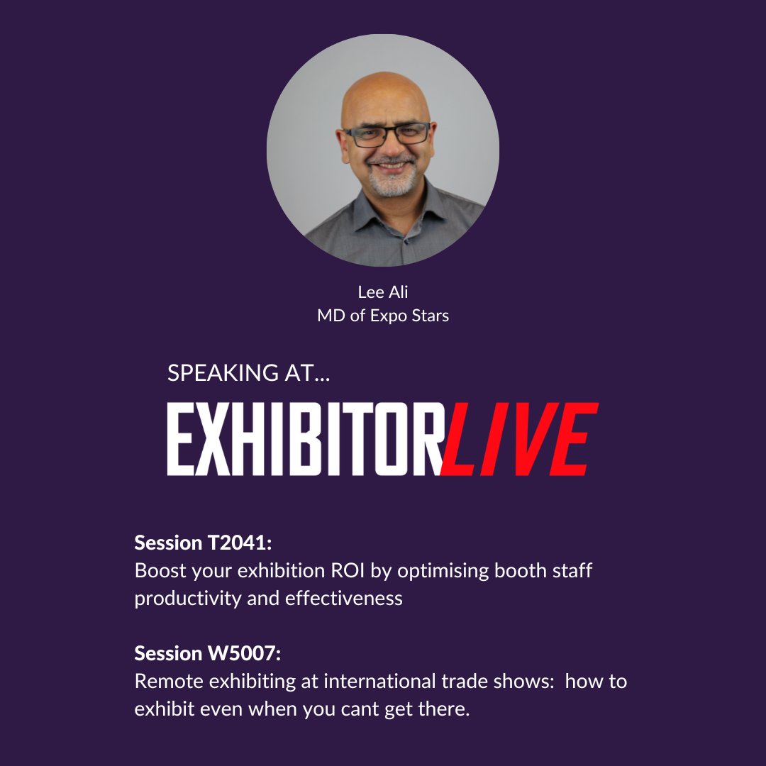 Just under 1 week until our Managing Director Lee Ali will be speaking at Exhibitor Live 2023 in Louisville!

Lee, our MD, will be delivering 2 sessions next week at the show! 

Who else is attending?😄

#exhibitorlive