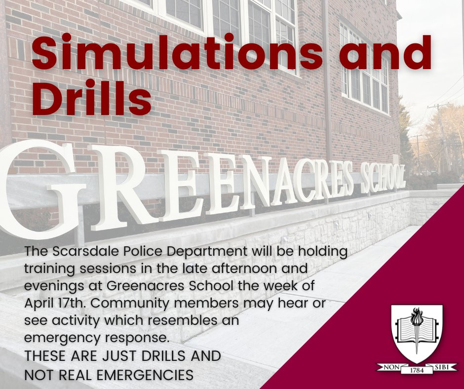 Scarsdale Schools on Twitter "A reminder that due to training