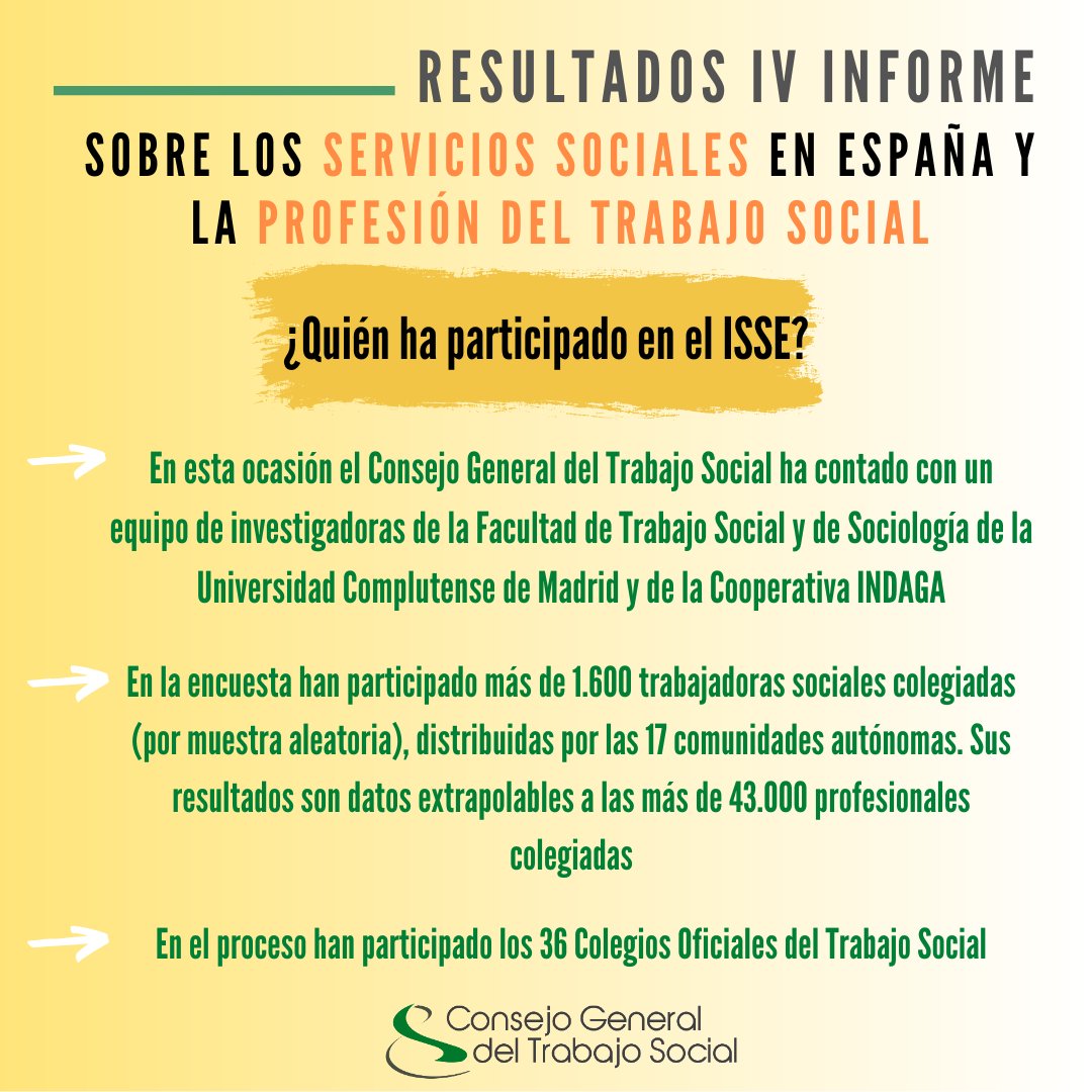 El IV Informe de los #ServiciosSociales en España y la profesión del #TrabajoSocial es una de las investigaciones más importantes sobre #ServiciosSociales. En esta edición el equipo de trabajo ha sido del <a href="/cgtrabajosocial/">CGTrabajoSocial</a>, de la <a href="/facultadtsucm/">Facultad Trabajo Social (UCM)</a>, de @CCPPySOCUCM e <a href="/Indaga_/">Indaga</a>🔝