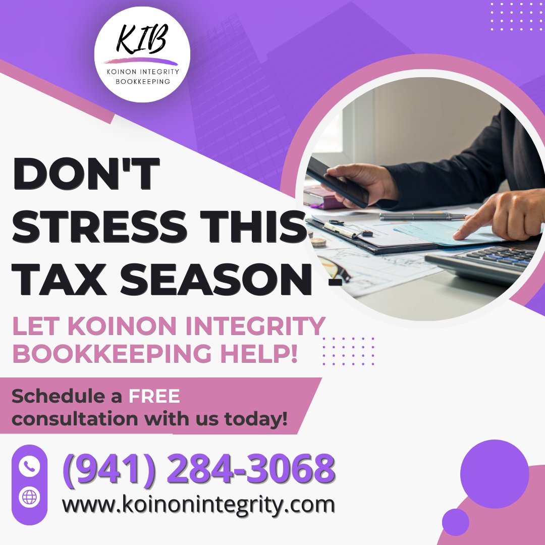 DPitan7's tweet photo. Stay tax-ready with Koinon Integrity Bookkeeping's expert services! Our accurate and up-to-date financial records make tax season a breeze, so you can focus on growing your business. Contact us today! #TaxReady 
📞 (941) 284-3068 
🌐 https://t.co/3x1gLJRxt5 https://t.co/SOFlxLyE9n