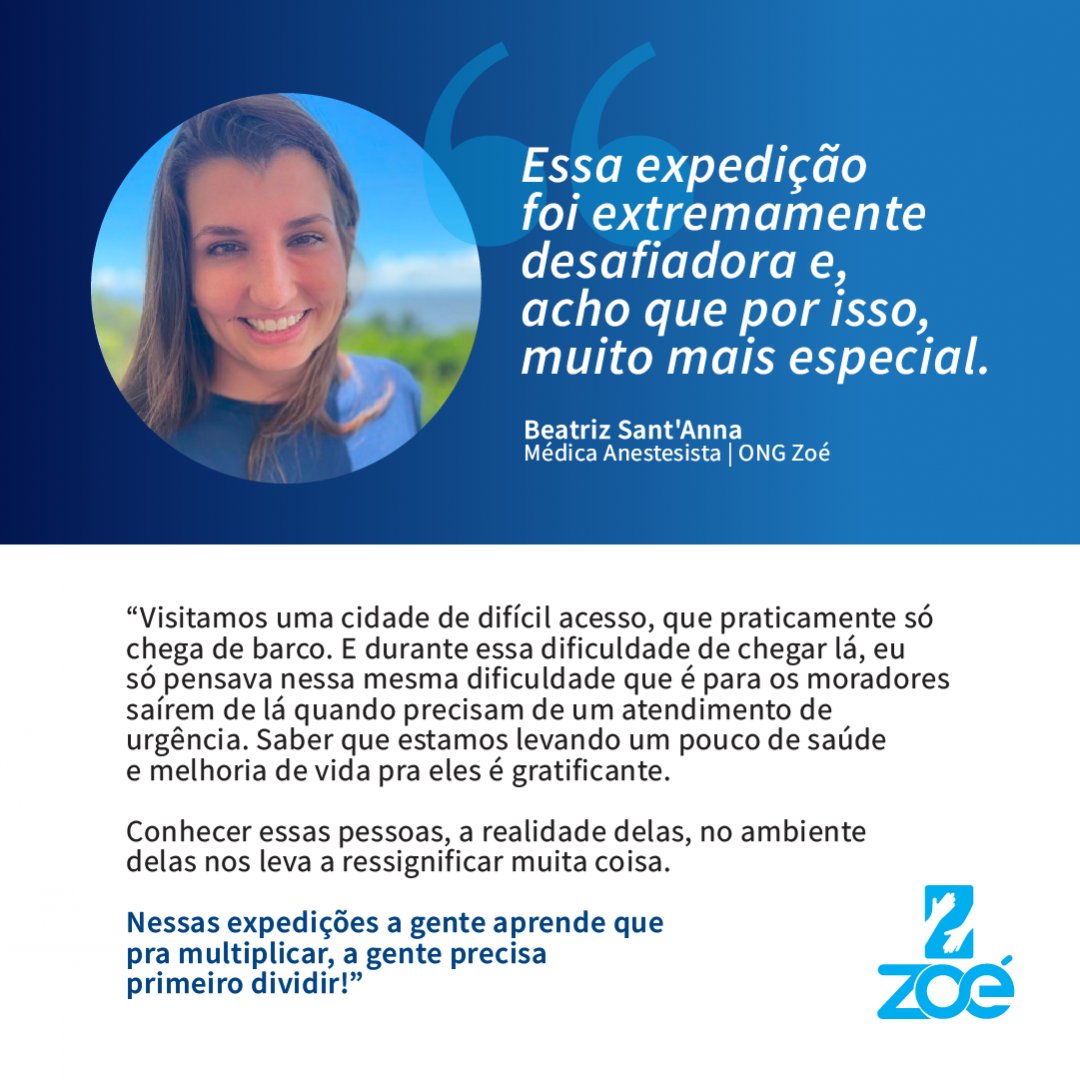 "Essa expedição foi extremamente desafiadora e, acho que por isso, muito mais especial."

Beatriz Sant'Anna
Médica Anestesista | ONG Zoé

#ongzoe.oficial
#cuidandodequemcuidadafloresta
#voluntariado
#sejaumvoluntario
#vemcomazoé
#partiuexpedicao
#depoimentos