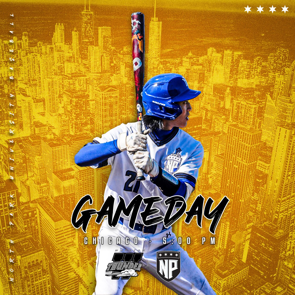 North Park baseball (<a href="/npubaseball/">NPU Baseball</a>) is back at Holmgren for a game under the lights against Wheaton! First pitch is set for 5pm.