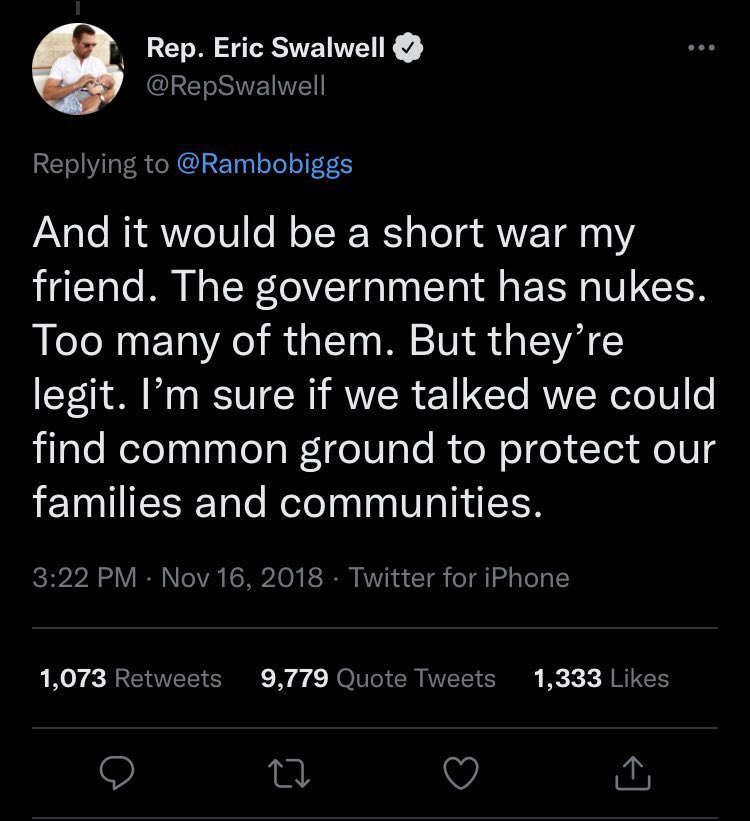TRHLofficial's tweet image. Remember when Eric Swalwell casually mentioned nuking American citizens?