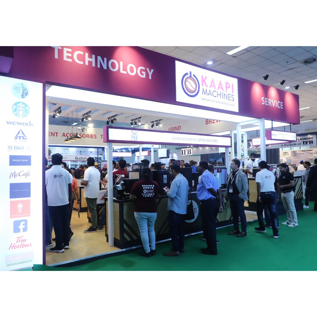 KREO_Design's tweet photo. Kreo collaborates with Kaapi Machines once again at the AAHAR exhibition 2023!
For the 2023 #aaharexhibition, #kaapimachines had a 3 side open stall and wanted to highlight the Modbar to attract people!
#stallldesign #spatialdesign #exhibitiondesign #aahar2023 #coffeemachines https://t.co/wQJvxpyZOn