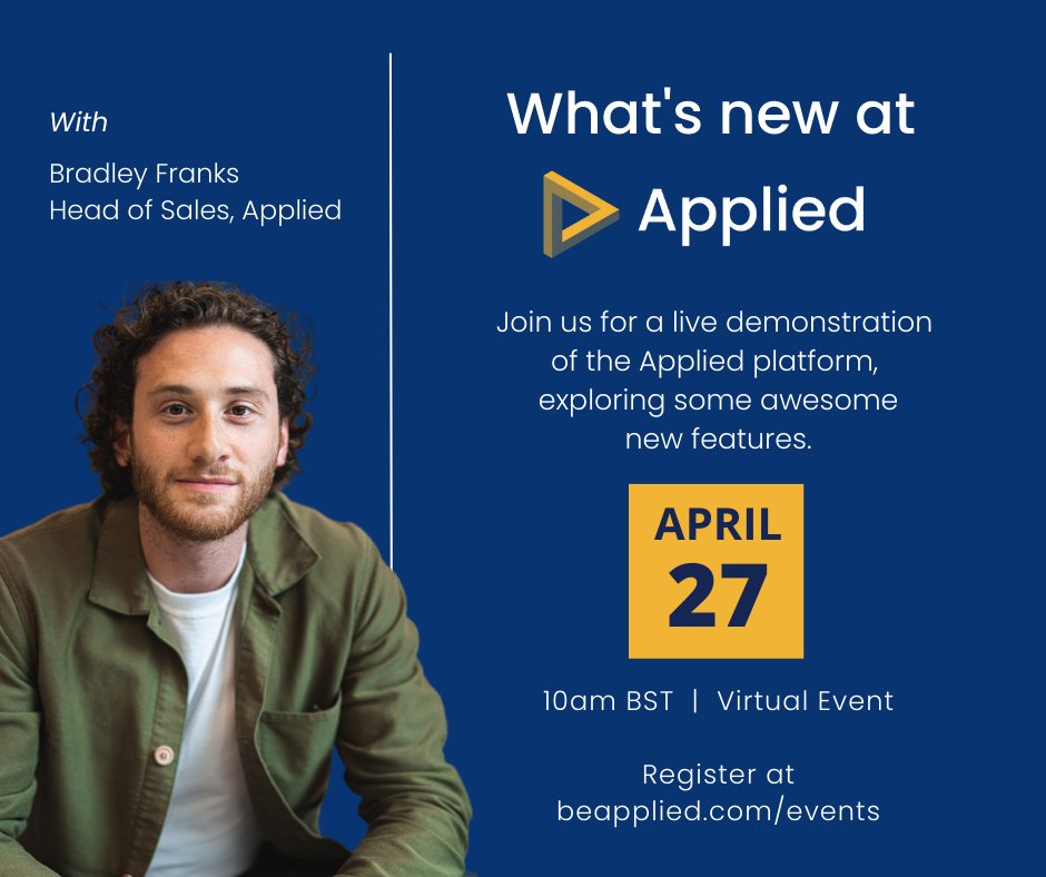 Join us for a live demonstration of the Applied platform, exploring...

💥 CV Anonymisation and Scoring
💥 Talent Sourcing

Register for this free 30 minute webinar and ask us any questions 👉 ow.ly/CwQj50NLzWi