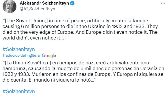Comparto la cita traducida de Solzhenityn. Lo peor de todo es que hay partidos en España que glorifiquen la URSS. #Comunismo #18DeAbril #ComunismoEsMiseria