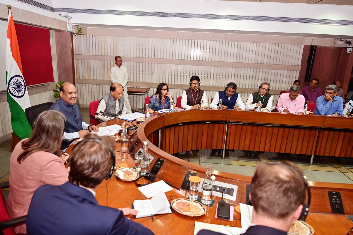 ombirlakota's tweet photo. Nice meeting with Members of European Free Trade Association in Parliament House. Emphasizing that India &amp; EFTA share deep faith in democracy &amp; rule of law, underlined that people-to-people contact &amp; trade ties would further strengthen foundation of our strategic partnership. https://t.co/XN9RuKam9V