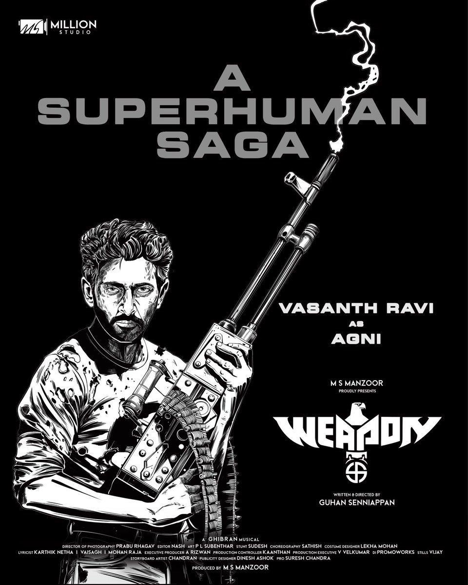 Wishing the Marvelous Actor @iamvasanthravi a very Happy Birthday, here is the Aggressive character reveal of him as 'Agni' in “Weapon” Get Ready for The Super Human Saga #thehuntbegins #HBDVasanthRavi #weapon