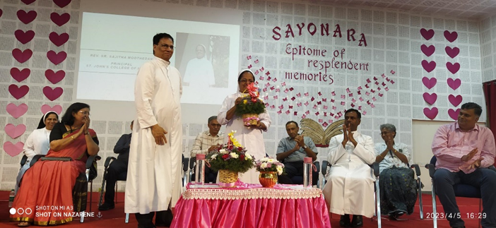 StJohns_Blr's tweet photo. After 16 years of #tireless #devoted service in #SJCON #LtCol Prof. Reena Menon retired from the post of Principal #SJCON on 5th April '23
A Farewell ceremony organized by @StJohns_Blr attended by EC Members, Students &amp; Faculty
#RevSr Sajitha M took over charge from Prof. Reena https://t.co/ep1RtlWvsC