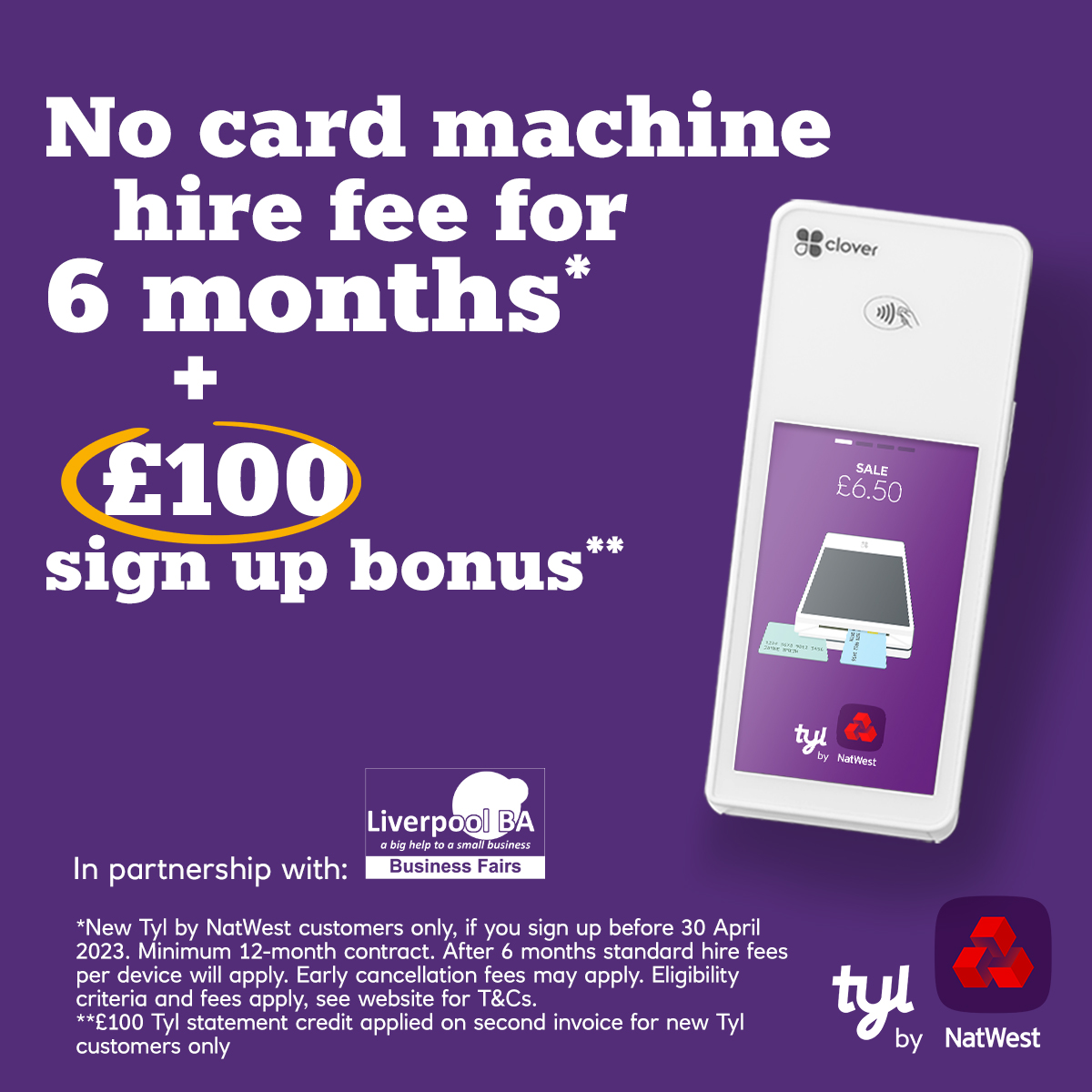 DONT DELAY - until 30 April Liverpool BA connections can benefit from six months free card machine hire - plus a £100 sign up bonus - when you sign up with @TylByNatWest as your payment partner @ProLiverpool @LpoolChamber tylbynatwest.com/liverpool-busi…