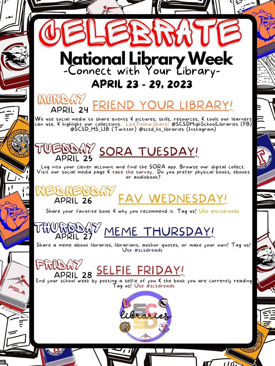 SCSD High School Librarians (@scsd_hs_lib) on Twitter photo April is School Library Month!! Celebrate with us next week during National Library Week! Look for daily posts to interact with us and share what you are reading and about your school library! #SCSDreads #SCSDlibraries <a href="/SyracuseSchools/">Syracuse City School</a> April is School Library Month!! Celebrate with us next week during National Library Week! Look for daily posts to interact with us and share what you are reading and about your school library! #SCSDreads #SCSDlibraries <a href="/SyracuseSchools/">Syracuse City School</a>