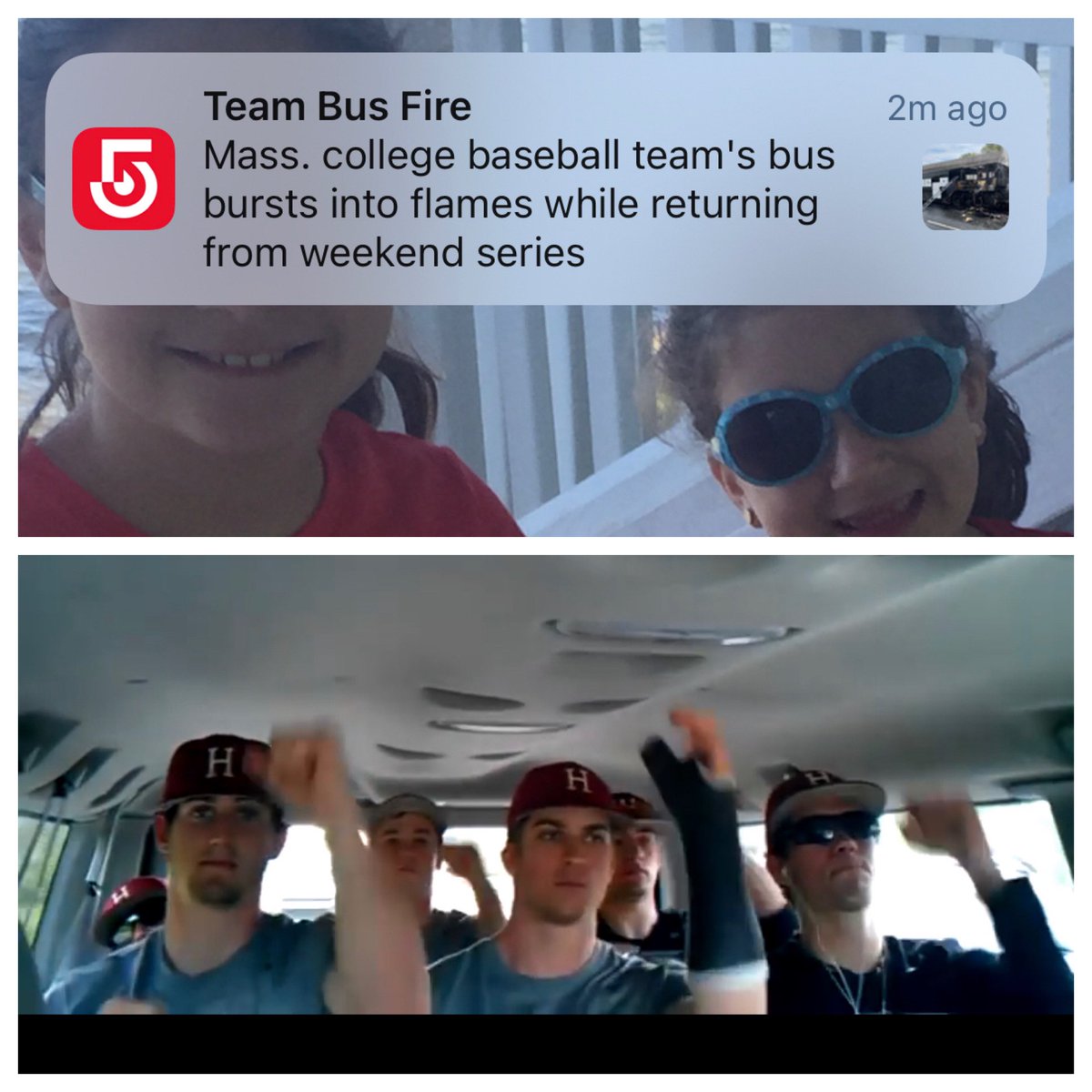 nicolerusso's tweet image. Me: seeing news of bus full of college baseball team on fire

My first thought: Please don’t be these guys. #Callmemaybe
