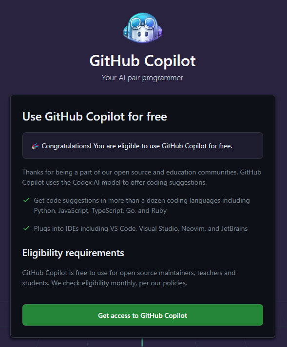 TCNOco's tweet image. I actually stopped paying for @GitHub #copilot, but searching for #CoPilotX I see this...
Previously didn&apos;t quality, but hey, I&apos;ll take free access to CoPilot

Thanks @GitHub! Glad to know my open-source code is appreciated.