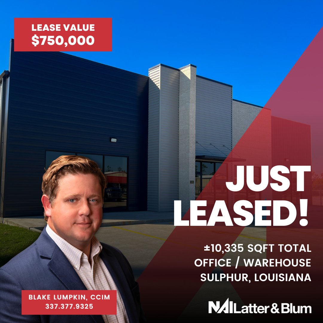 💥Just Leased💥 Congratulations to Blake Lumpkin on his recent lease of a ±10,335 SF Office/Warehouse Building in Sulphur, Louisiana! Good work, Blake! 👏
•
•
#cre #nailatterblum #swla #industrial #flexspace #warehouse
