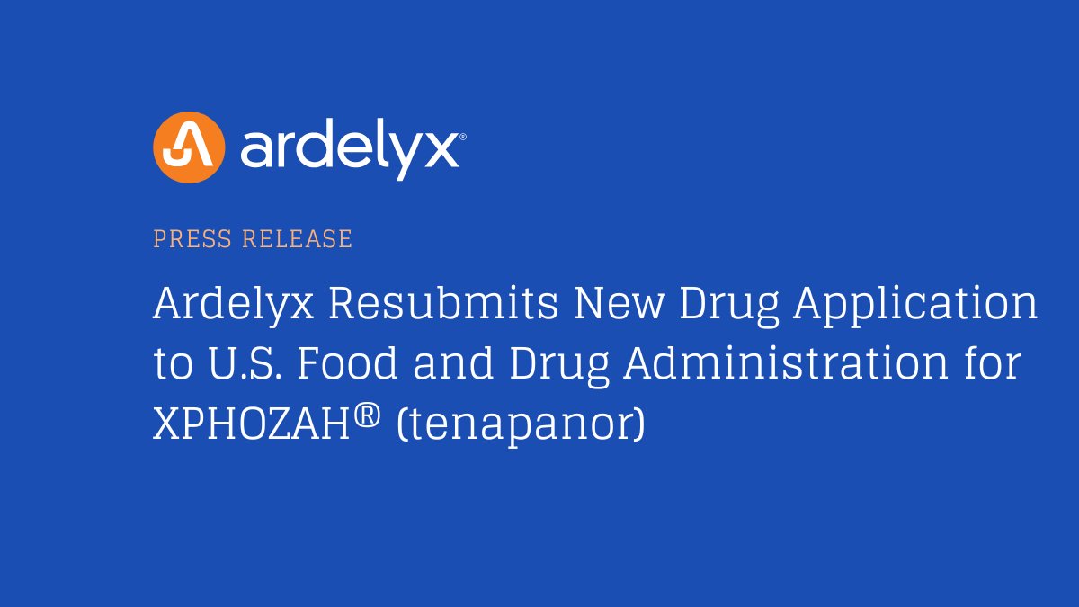 ardelyx's tweet photo. Press Release: Ardelyx Resubmits New Drug Application to U.S. Food and Drug Administration for XPHOZAH® (tenapanor) https://t.co/G6GxN1086V https://t.co/W17bSC0woB