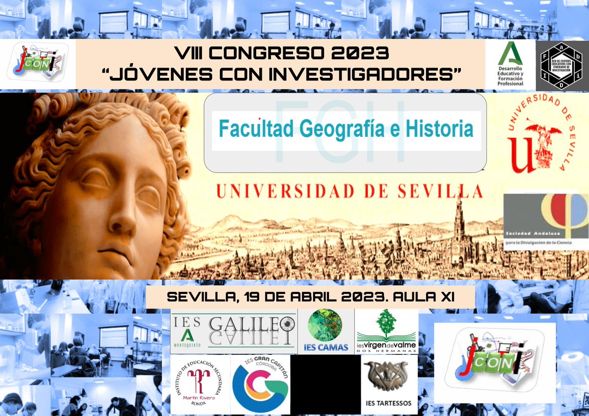 JconInv's tweet photo. mañana 19 de Abril, se celebra en la @fgeoehisUS se celebra el VIII Congreso Jóvenes con Investigadores. Más de 15 proyectos de Sevilla, Málaga y Córdoba. Alumnos de 4º ESO y 1º Bto investigando en la Universidad dentro del proyecto de innovación FABIDI
https://t.co/oh9vYL7N0o https://t.co/61GbFESvpi