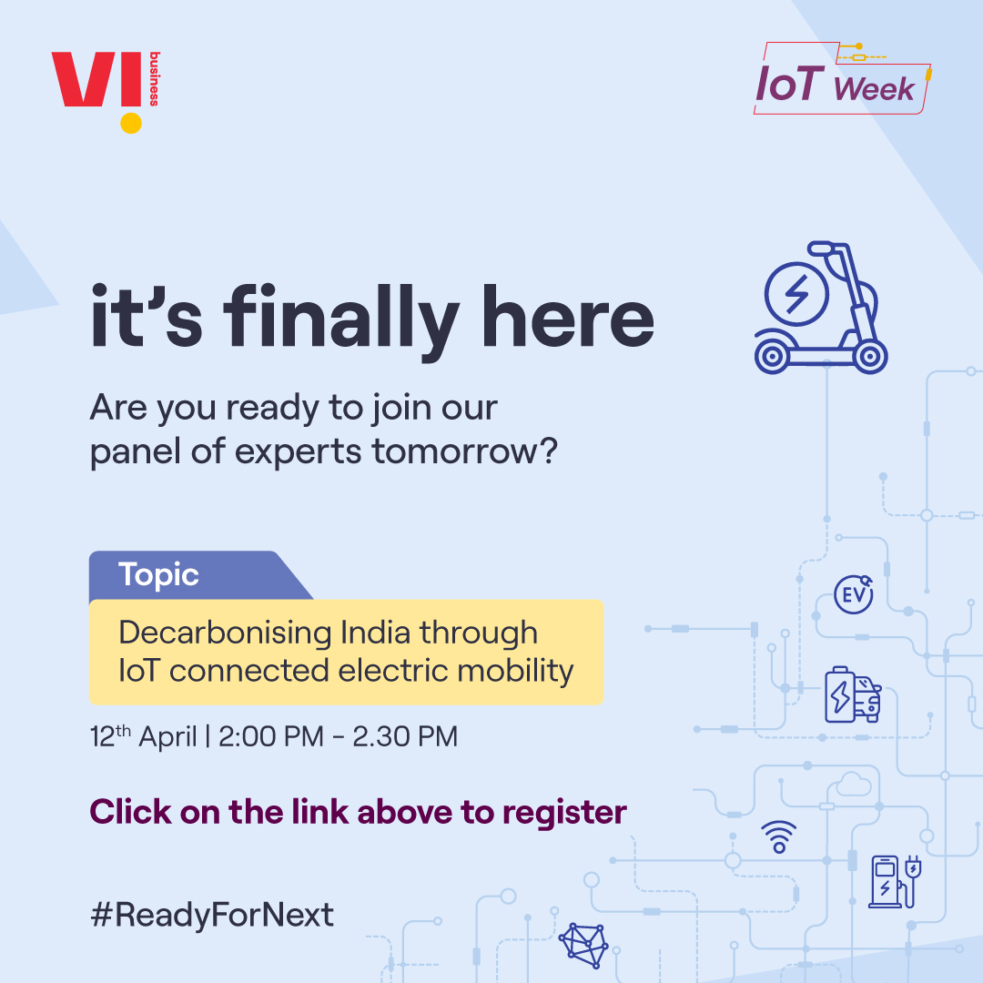 It’s time for you to discover how #IoT is powering the #EV industry. Make sure to join our panel of experts on 12th April at 2:00 PM. If you haven’t registered yet, click here buff.ly/3ZNLqgT

#BeFutureReady #ReadyForNext #WorldIoTDay #ElectricVehicles #IoTDay
