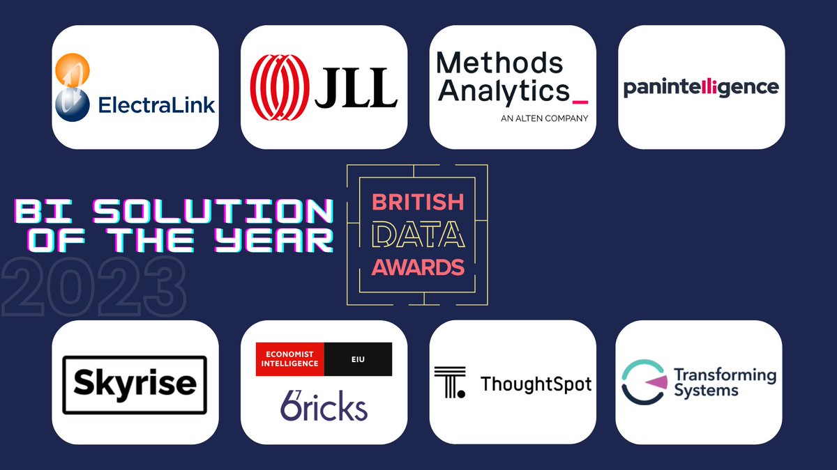 BritDataAwards's tweet photo. There's now just one month to go until the British Data Awards 2023 ceremony! And today, we're showcasing our 'BI Solution of the Year' Finalists. Congratulations! https://t.co/4ARut9YgIz