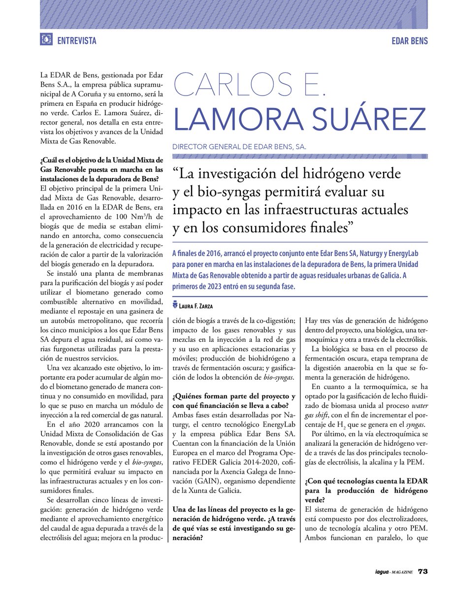 iAgua's tweet image. 👤 Carlos E. Lamora Suárez, director general de EDAR BENS SA, nos detalla en esta entrevista para #iAguaMagazine43, los objetivos y avances de la primera Unidad Mixta de Gas Renovable.

¡No te la pierdas 👀!
iagua.es/noticias/edar-…